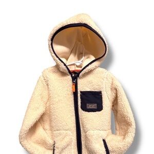 Eddie Bauer Sz 6 Cream & Black Hooded Fleece Jacket, exclnt cndtn.